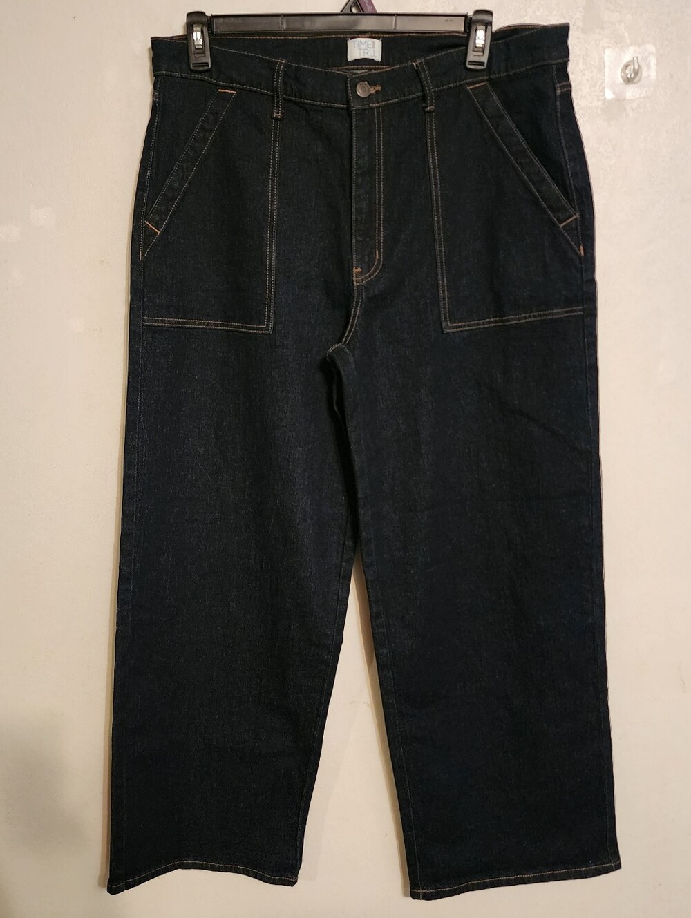 Time And Tru Dark Wash Utility Wide Leg Jeans Size 16 NWOT, Inseam 31"
